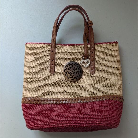 BRIGHTON FERRARA VOLTERA Red Raffia Straw Tote VERYCLEAN *missing shoulderstrap* - Picture 1 of 9